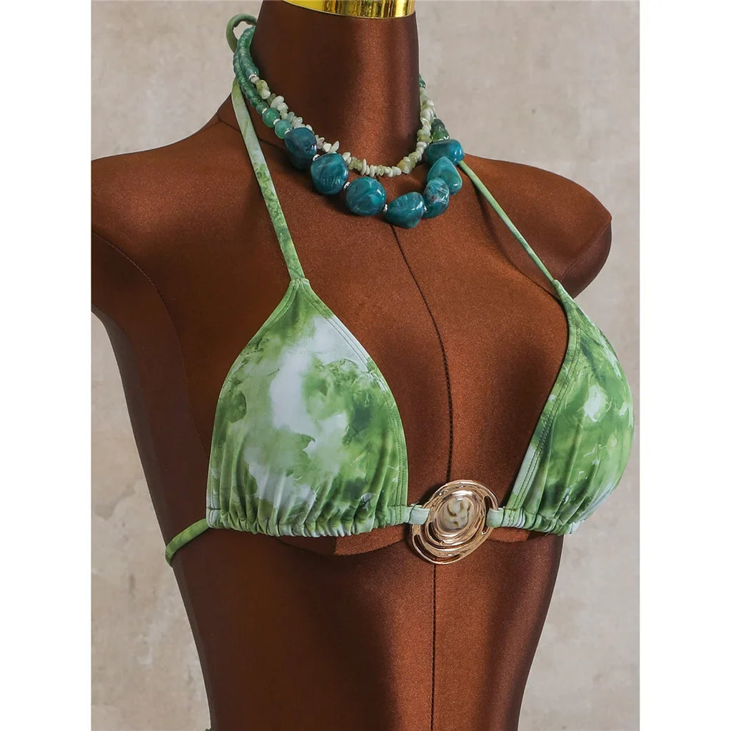 3PCS New With Skirt Tie Dye Halter Bikini Women Swimwear Female Swimsuit Bather Bathing Suit Swim Three-pieces Bikini set K8069