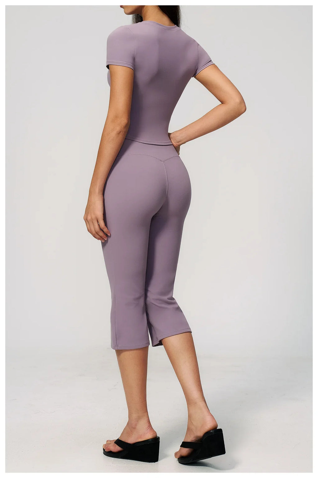 Yoga Set for Women High Waist Hip Lifting Tight Mid Pants Fitness Suit Short Sleeve O Neck Slimming Sports T Shirt Athletic Wear