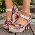 Bohemian Floral Printed Wedge Heel Sandals Women Summer Slip On Chunky Platform Sandles Woman Elastic Strap High Heels Sandals