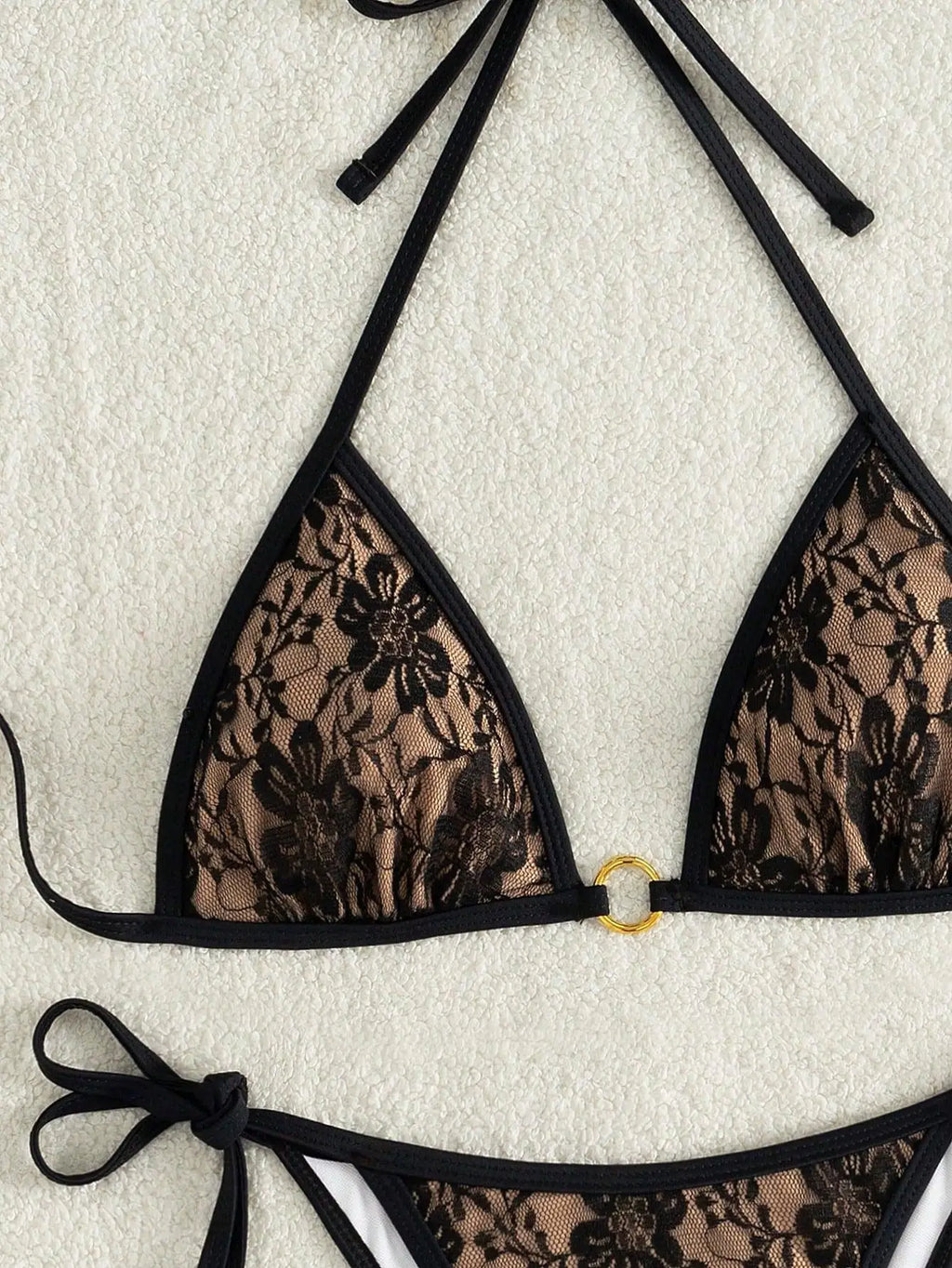 Embroidery Mesh Lace Halter High Cut Bikini Female Swimsuit Women Swimwear Two-pieces Bikini Set Bather Bathing Suit Swim Beach