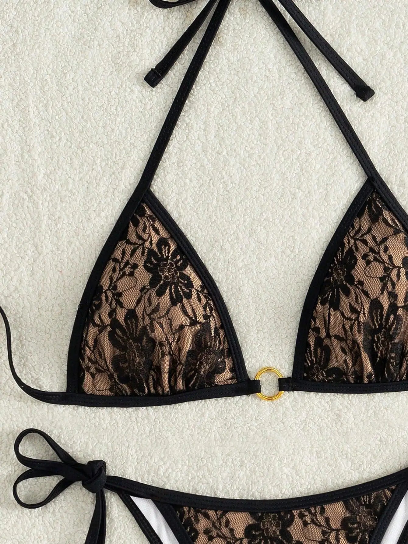 Embroidery Mesh Lace Halter Bikini Female Swimsuit Women Swimwear Two-pieces Bikini Set High Cut Bathing Suit Swim Beach Wear