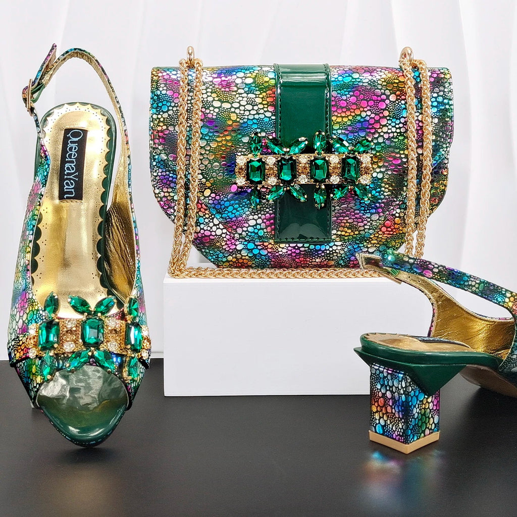 Doershow High Quality African Style Ladies Shoes And Bags Set Latest sky blue Italian Shoes And Bag Set For Party 1-1