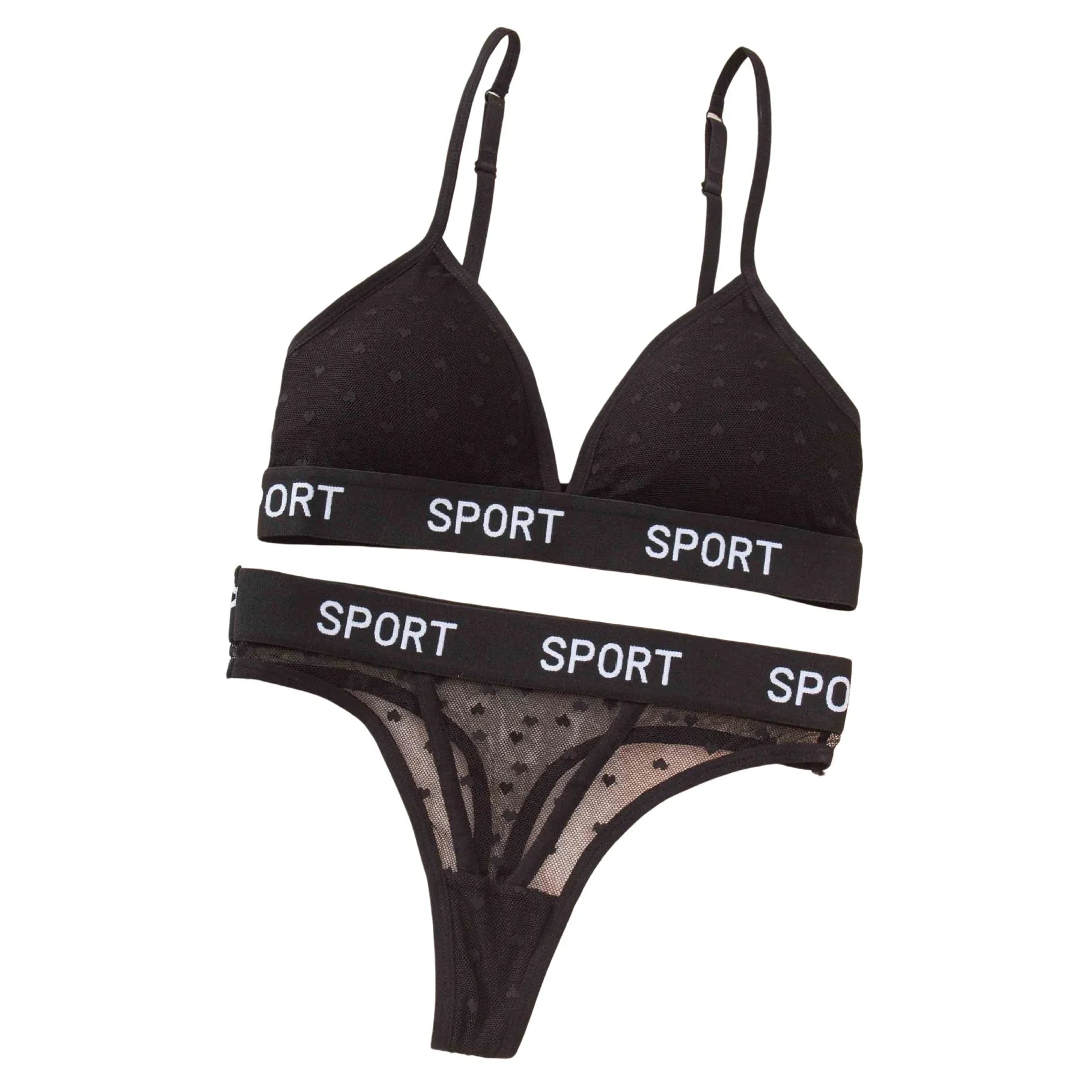 Women Lace Bra And Panties Set Sheer Polka Dot Lingerie Non-wire Bralette Sexy Low Rise Thongs Letter Band Mesh Underwear Set