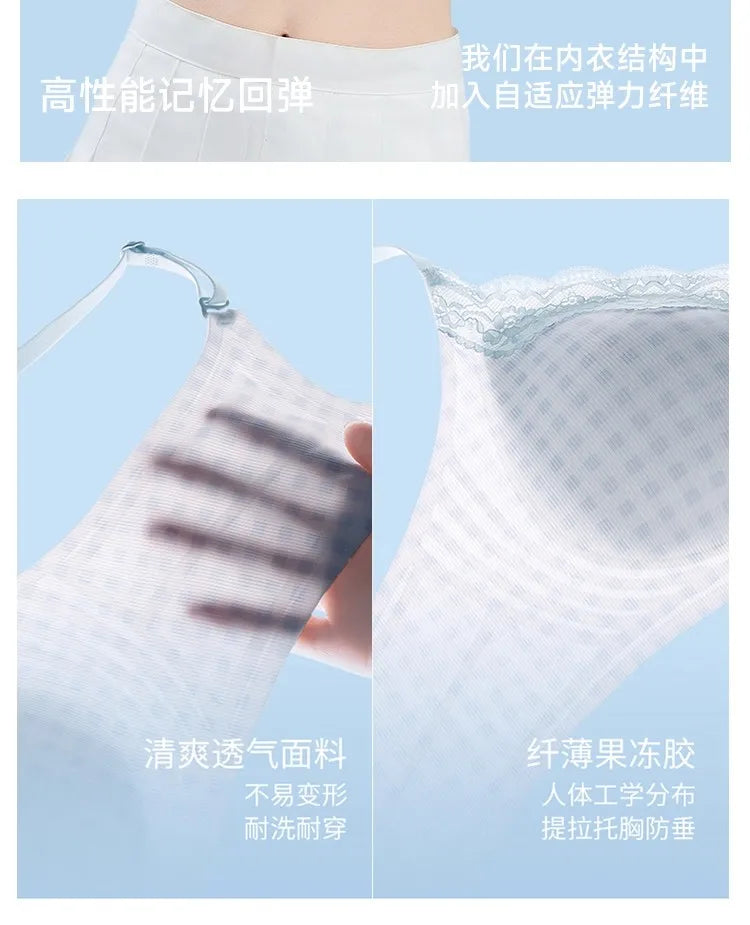 Elegant Summer Seamless Bra Small Breasts, Cooling Wireless Bralette Anti-Sagging, Breathable Comfort & Support Fixed Cup MOYISU