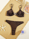 New Metal Buckle Micro Bikini Set 2026 Women Coffee Push Up Bra Bandage High Waist Swimsuit Beach Bathing Suit Swimwear Biquini
