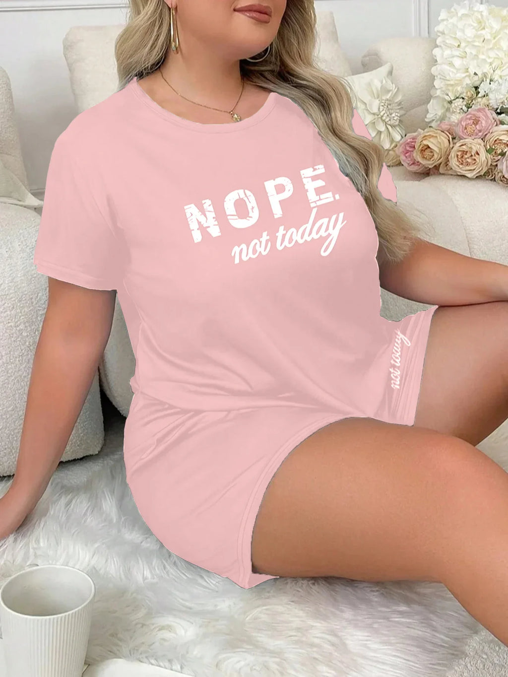 Summer fashion home wear European and American large size short-sleeved shorts two-piece pajamas 4XL 5XL
