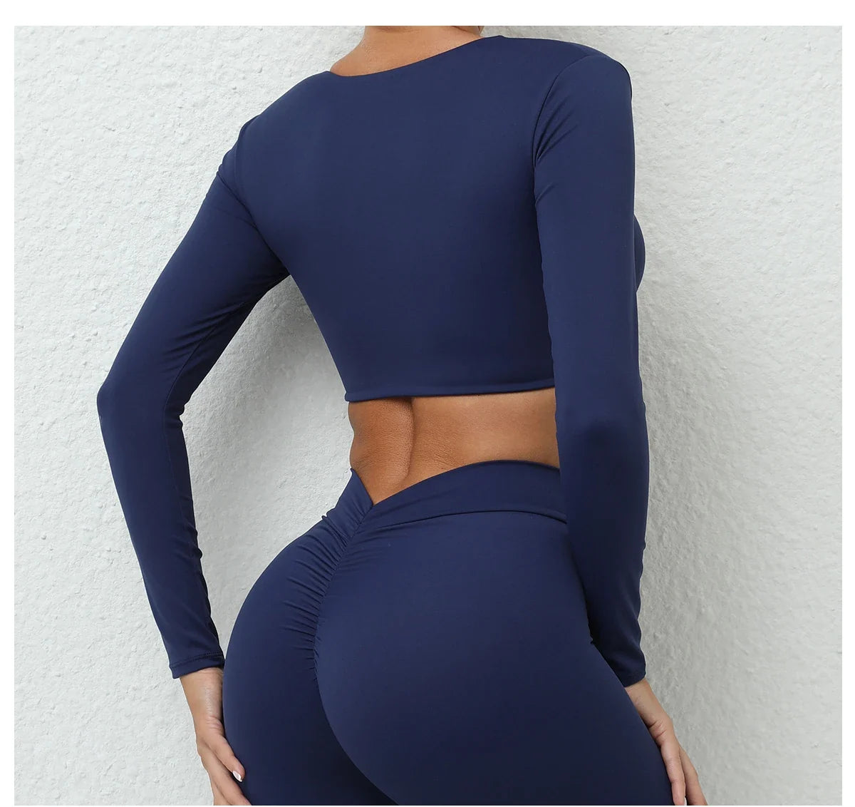 Long Sleeve Gym Crop Tops for Women Twist Deep V Workout Quick Dry Padded Sports Fitness Yoga T-Shirt