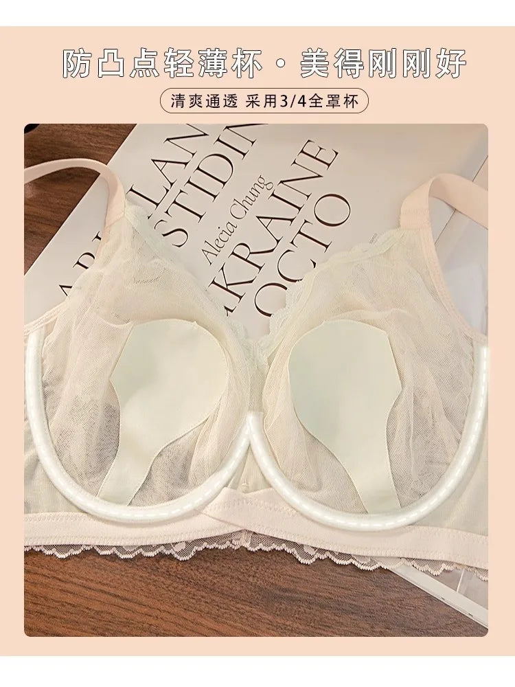 Plus Size Wireless Bra Women Summer Thin Minimizer Large Bust Support Side Coverage Anti Sagging Adjustable Straps Comfort White