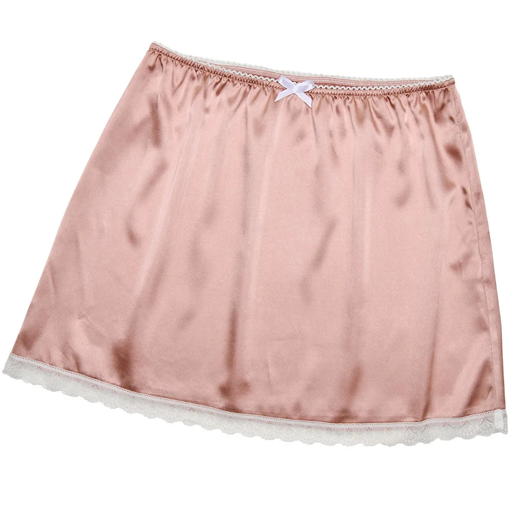FDYOUI 2026 Summer Bowknot Lace Patchwork Satin Skirts for Women Casual Girls Clothes Sexy High Waist Short Skirt Y2K Streetwear