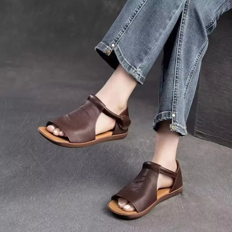 2026 Women's Summer Solid Color Retro Outdoor Casual Comfortable Flat Sandals  Beach Sandal