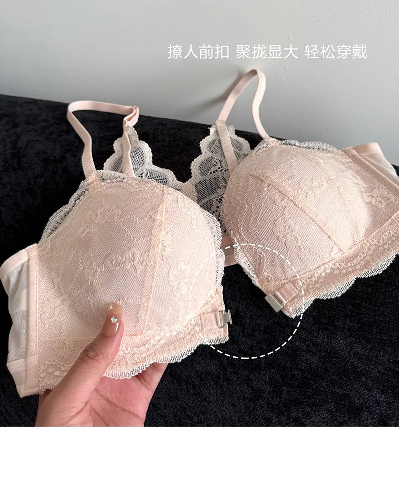Summer Hot Sale! Front Closure Compression Bra for Small Bust - Sexy Lace Back Push Up Bralette, Lightweight Invisible Comfort