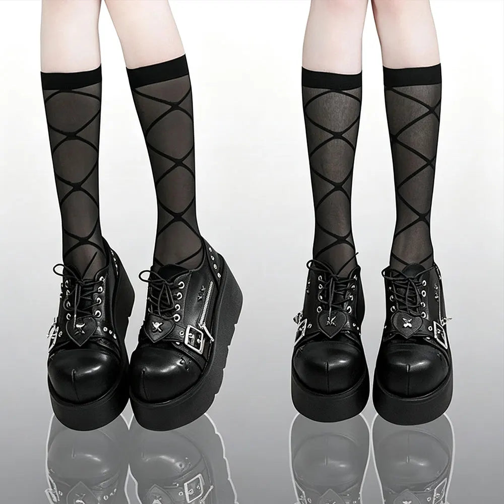 Size 42 Gothic Black Platform Creepers Shoes White Smooth Faux Leather Goth Creepers E-girl Chunky Lace Up Lolita Casual Shoes