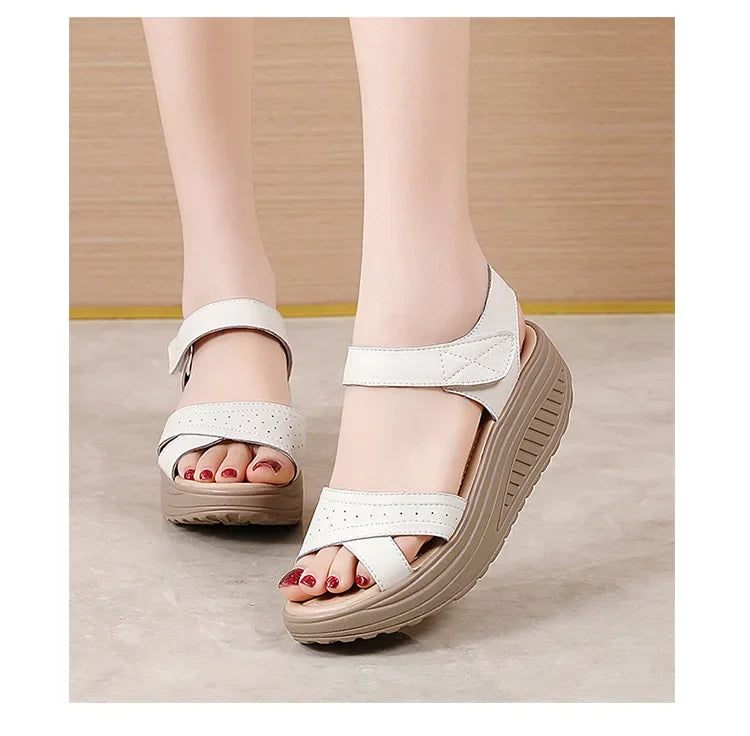 Women Comfortable Sandals Wedges Platform Ankle Strap Casual Orthotic Walking Sandals Orthopedic Arch Support 5cm heel