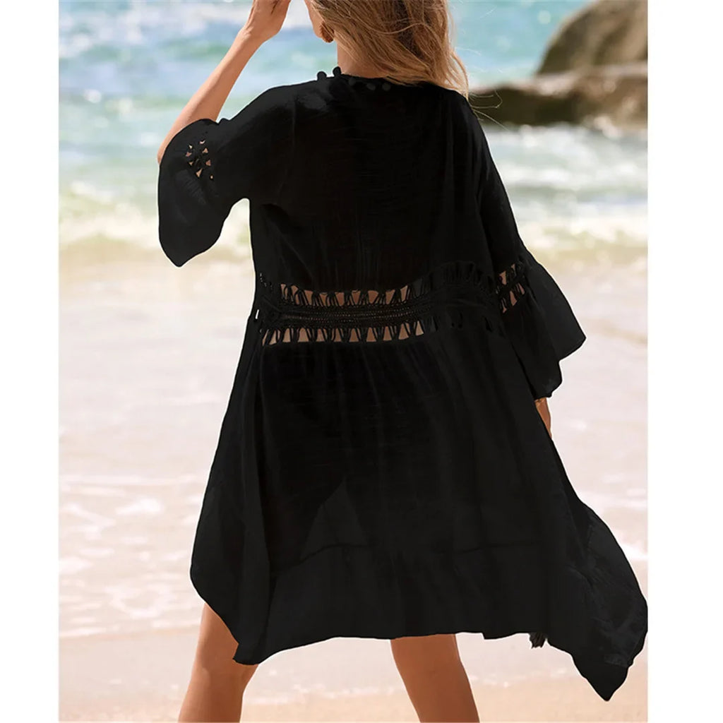 V Neck Half Sleeve Splicing Crochet Knitted Tunic Beach Cover Up Cover-ups Beach Dress Beach Wear Beachwear Female Women V7660
