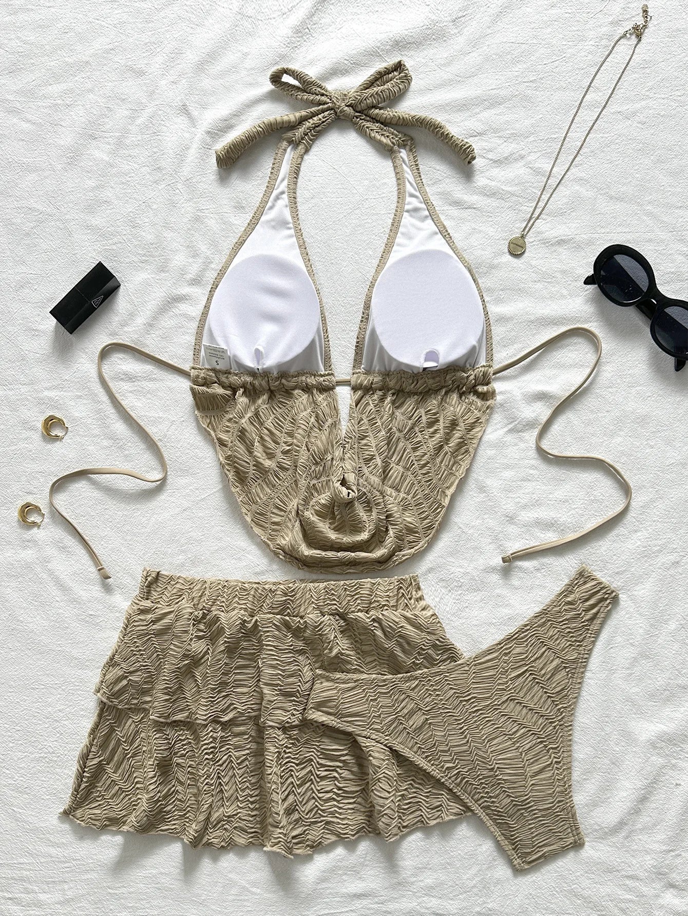 3PC with Skirt Wrinkled Halter Tankini Bikini Women Swimwear Female Swimsuit Three-pieces Bikini Set Bathing Suit Swim Beachwear