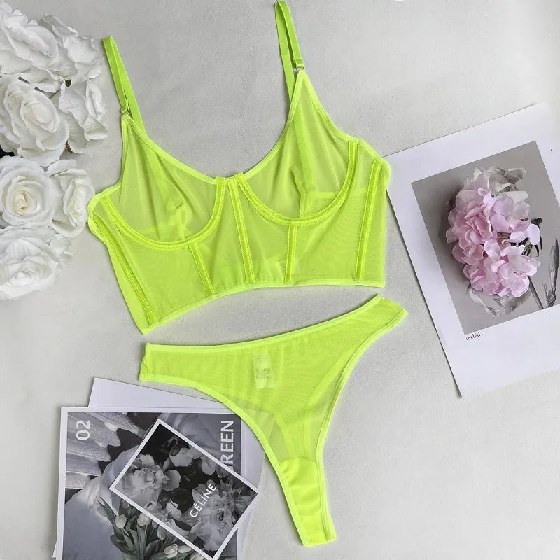 Toucheart 2 Piece Set Sexy Lingerie Set For Women Mesh Micro Perspective Beach Swimsuit Briefs Contrast Color Sexy Lingerie Set