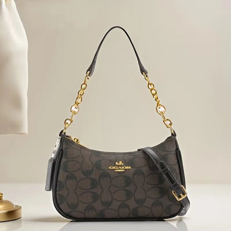 Women's Chain Bags Pvc Geometric Print Handbag Shoulder Crossbody Bag Women's Underarm Bag Suitable For Daily Outfit Matching