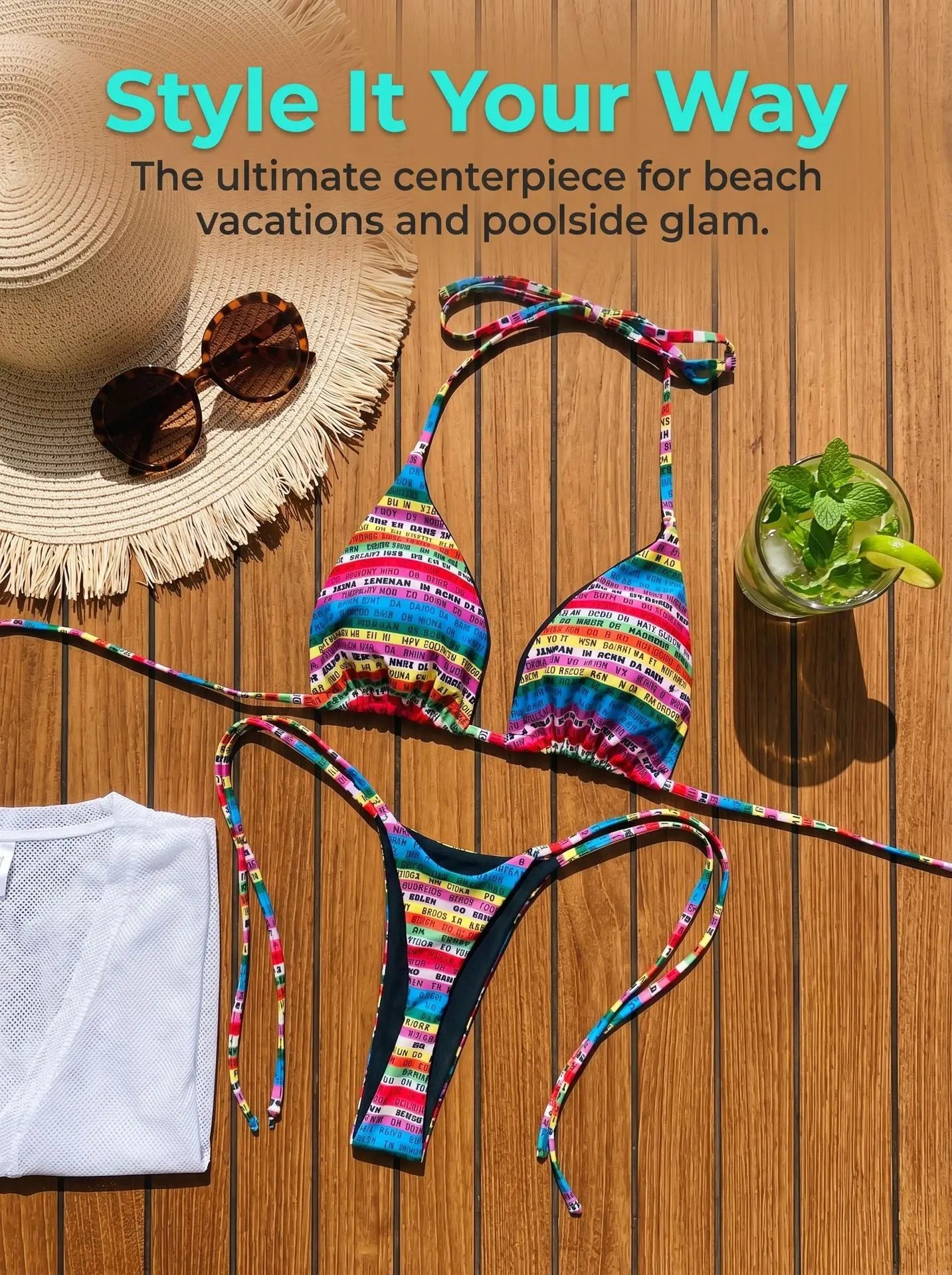 2026 Letters Print Colorful Micro Mini Thong Bikini Women Swimwear Female Swimsuit Two-pieces Bikini Set Bathing Suit Swim Lady