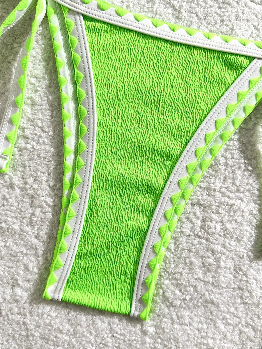 Splicing Wrinkled Pleated Bikinis 2025 High Cut Bikini Women Swimwear Female Swimsuit Two-pieces Bikini Set Bathing Suit Swim