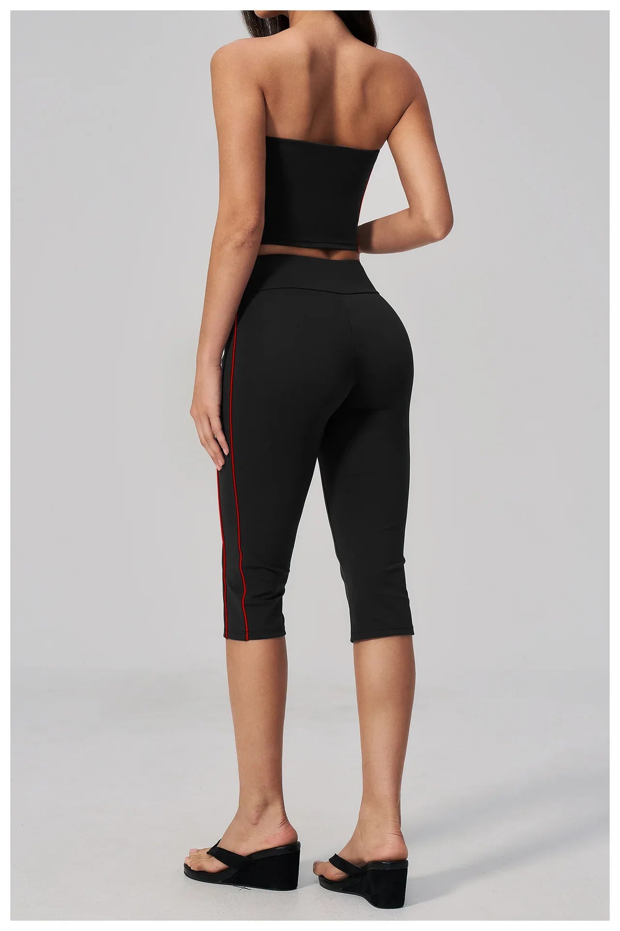 Color Blocked Strapless Yoga Suit 2 Pieces Women Sports Bra High Waist Leggings Fitness Suit Outwear Running Push Up Tracksuit