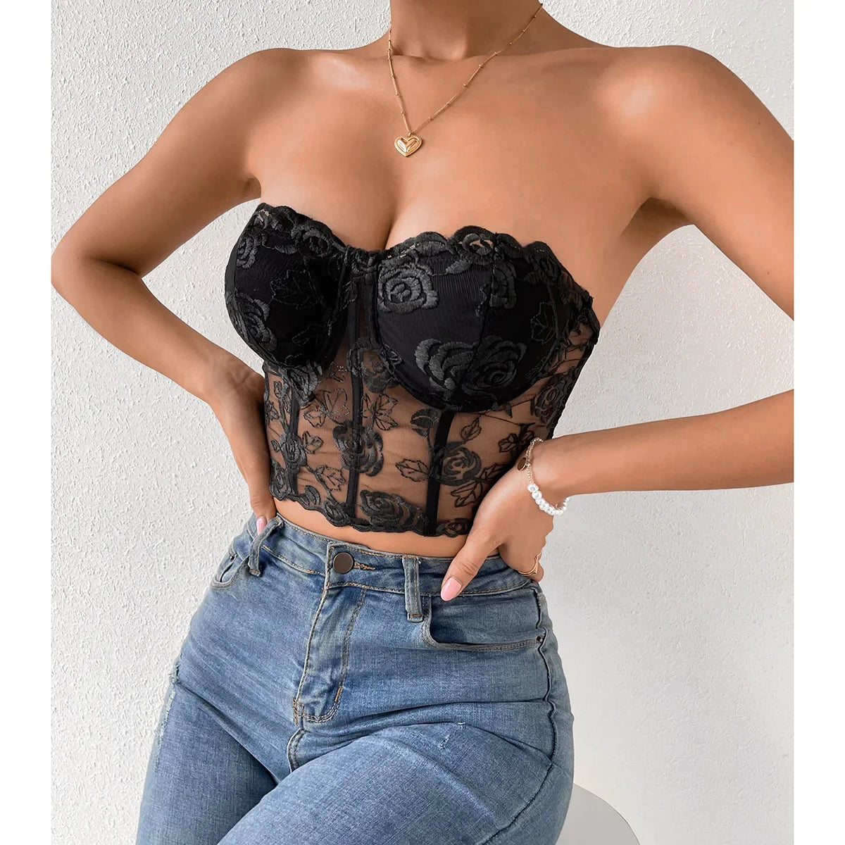 Phantasy Sexy Lace See through Crop Top Women Fashion Floral Embroidery Black Tank Top Night club Dress up 2026 Summer Outfit