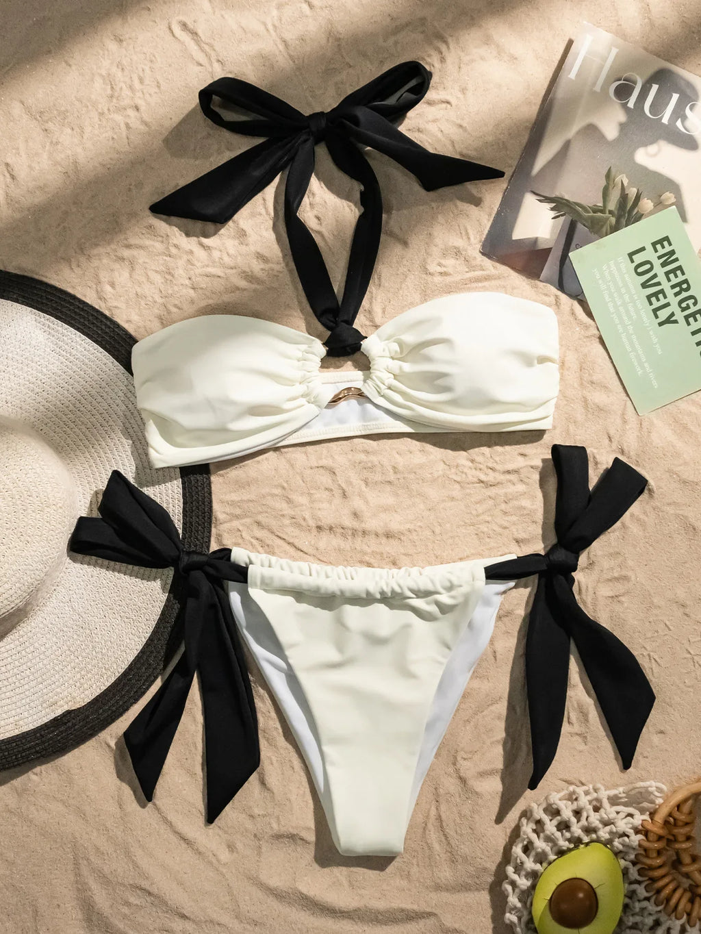 DEKA Halter String Women's Swimsuit Halter-neck Bikinis Long Strap Swimwear Bathing Suit Solid Biquini Beachwear Bandage Bikini