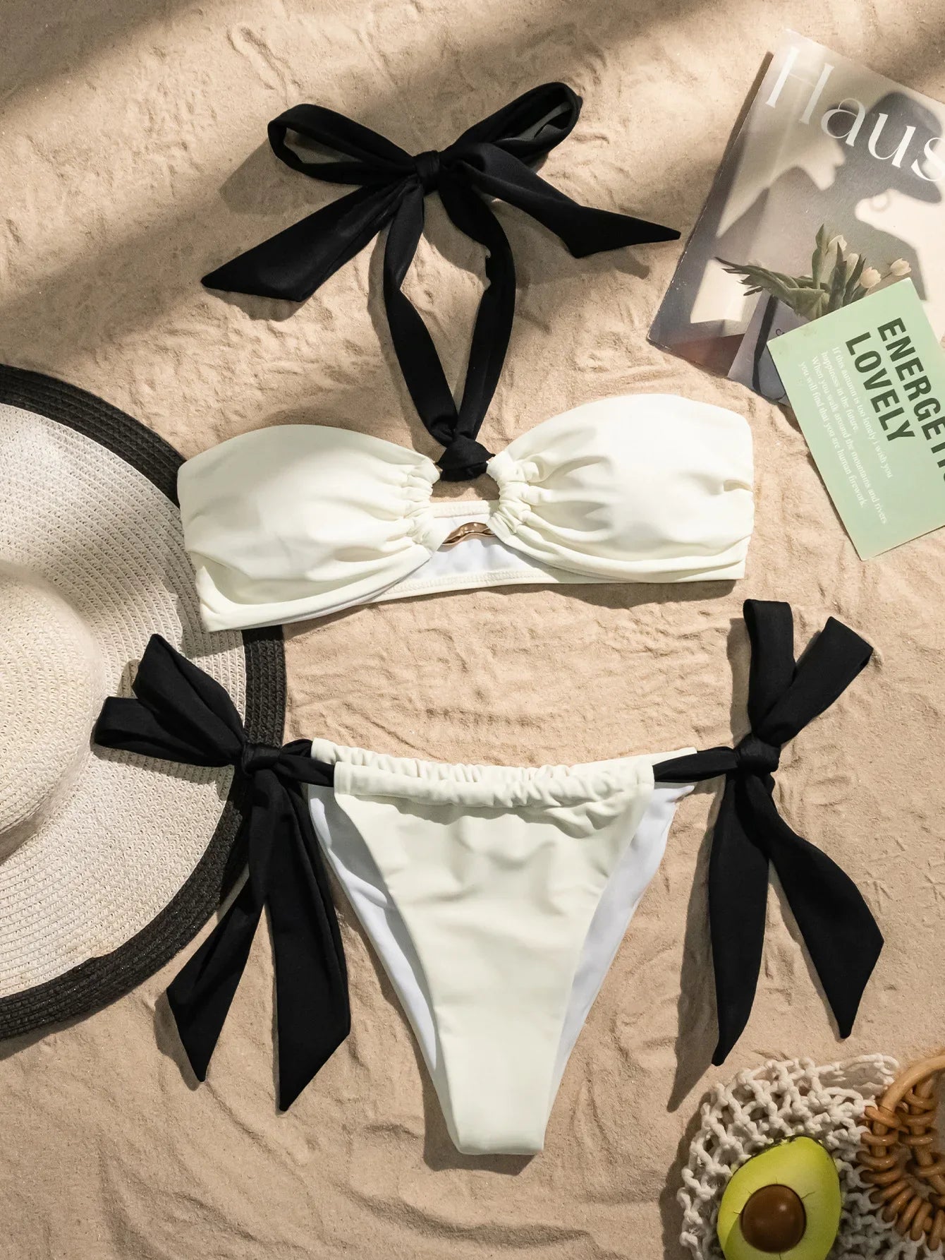 DEKA Halter String Women's Swimsuit Halter-neck Bikinis Long Strap Swimwear Bathing Suit Solid Biquini Beachwear Bandage Bikini