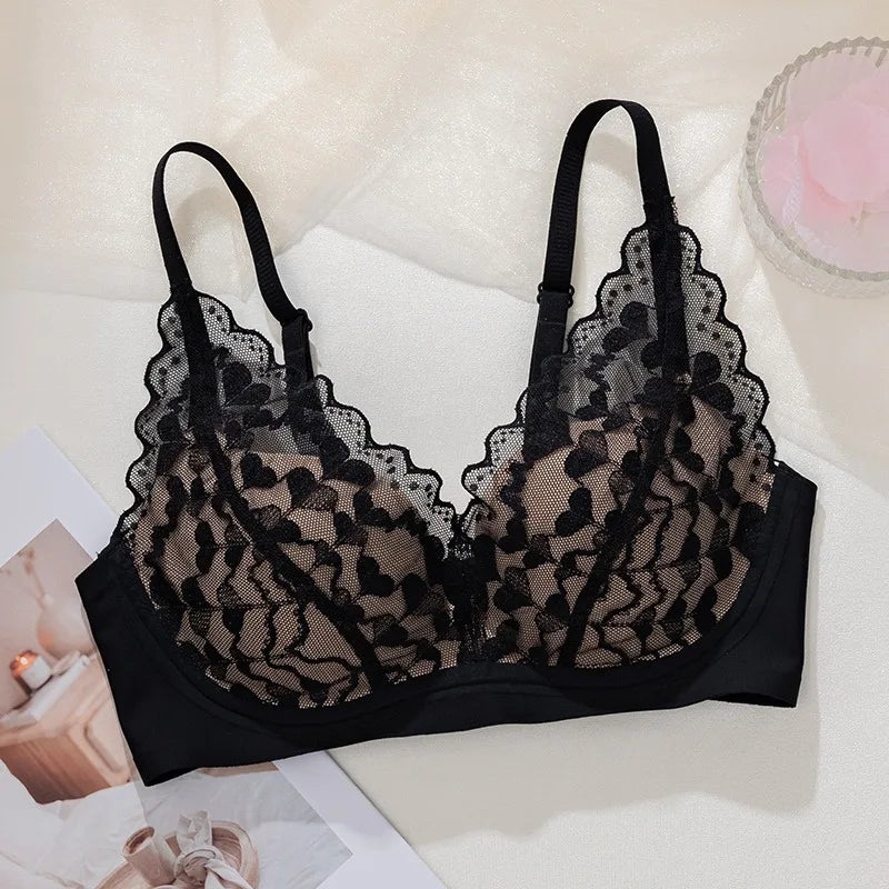 French Style Sexy Lace Underwear Set, Non-Padded Push Up Bra for Small Bust, Wirefree & Breathable, New Hot Bestseller MOYISU AB