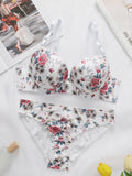 2-Pieces High quality Women's Flower Printed Bra Underwear Set Women's Autumn/Winter New Underwear Underwear Underwear A2173