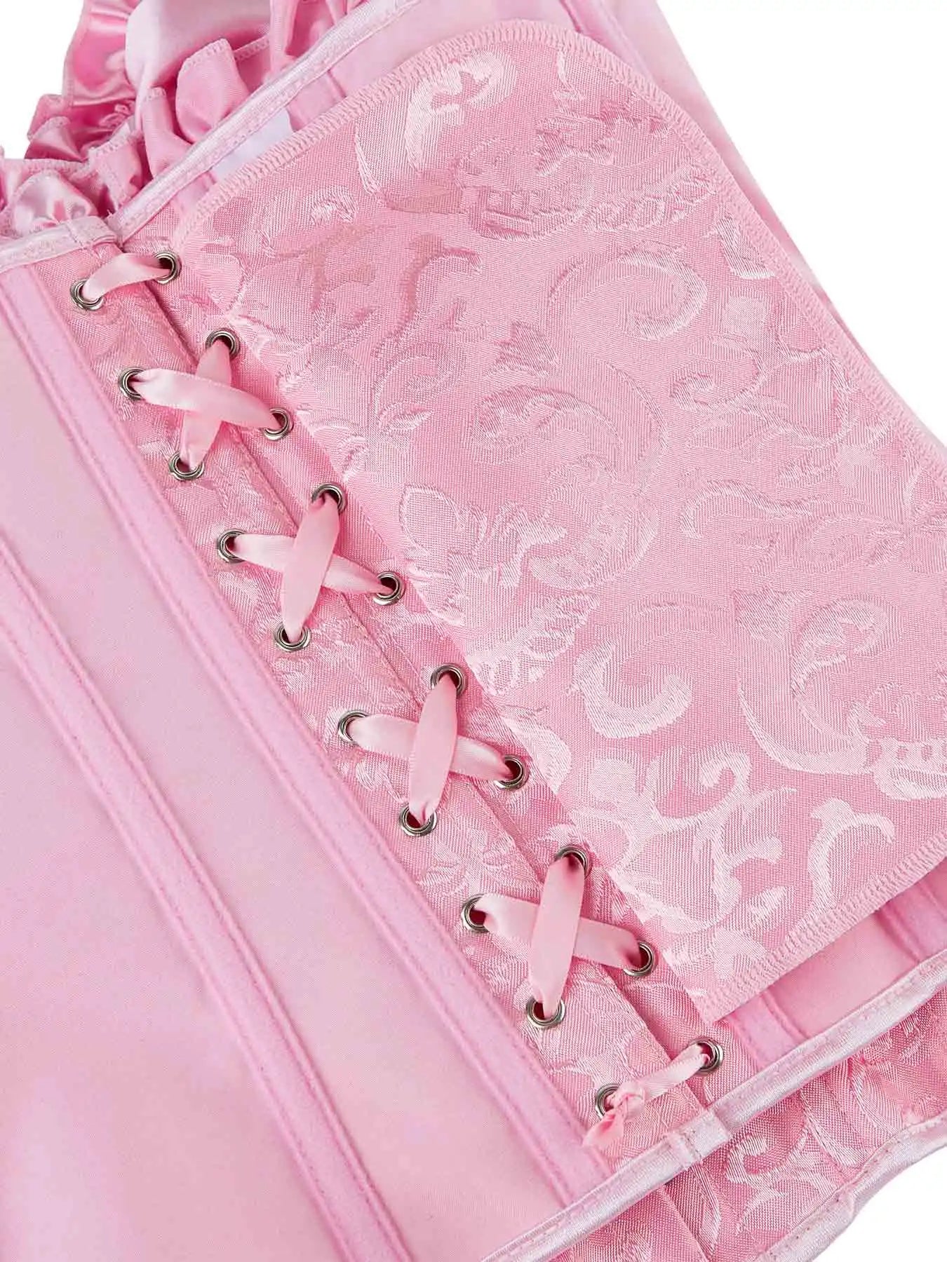 Chest corset with satin ruffled sleeves and waist-tightening palace corset at the back of the shoulder.