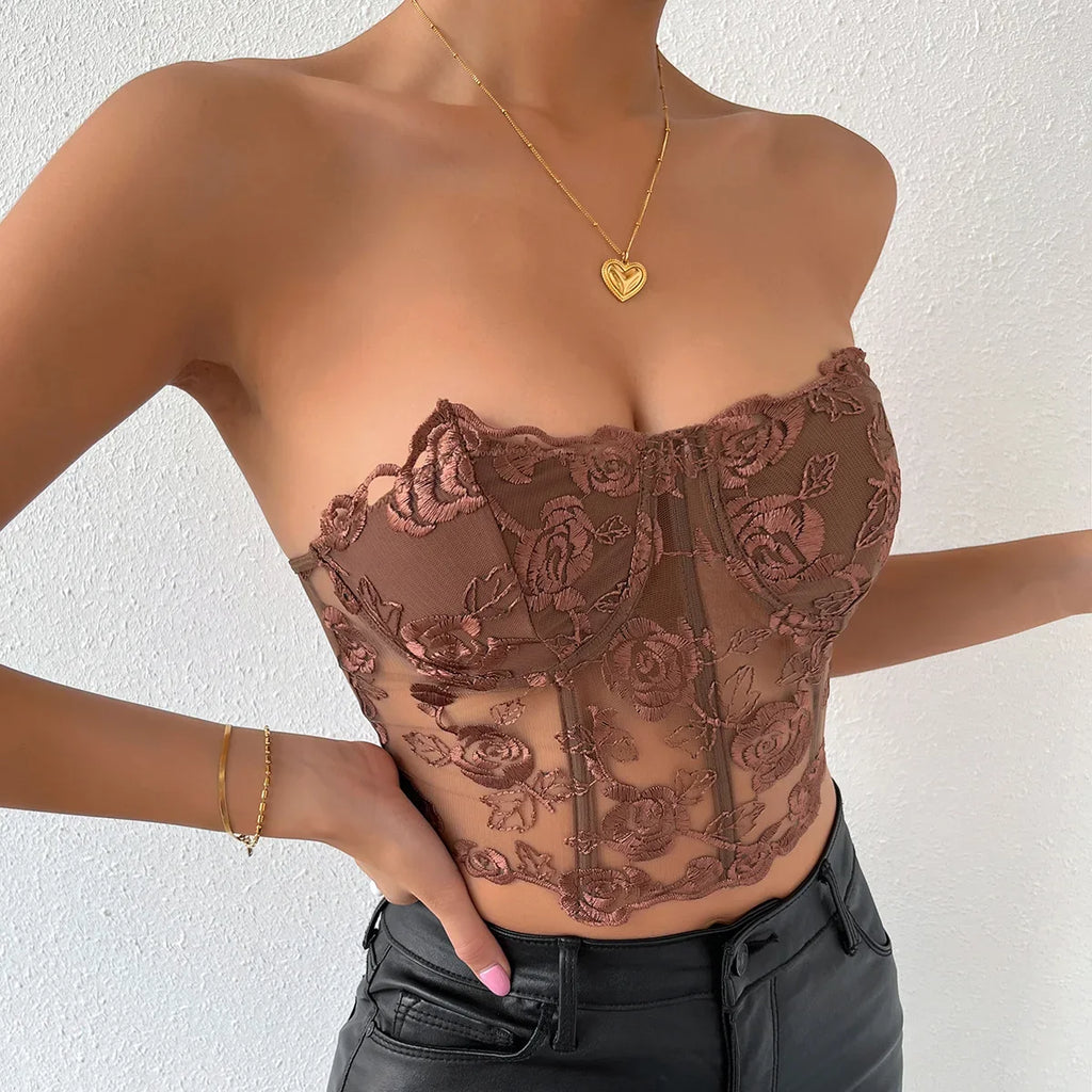 Phantasy Sexy Lace See through Crop Top Women Fashion Floral Embroidery Black Tank Top Night club Dress up 2026 Summer Outfit