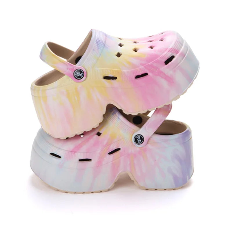Leopard Platform Clogs for Women Closed Toe Chunky High Heel Sandals Woman New Summer Street Beach Slides Girls Fashion Slippers