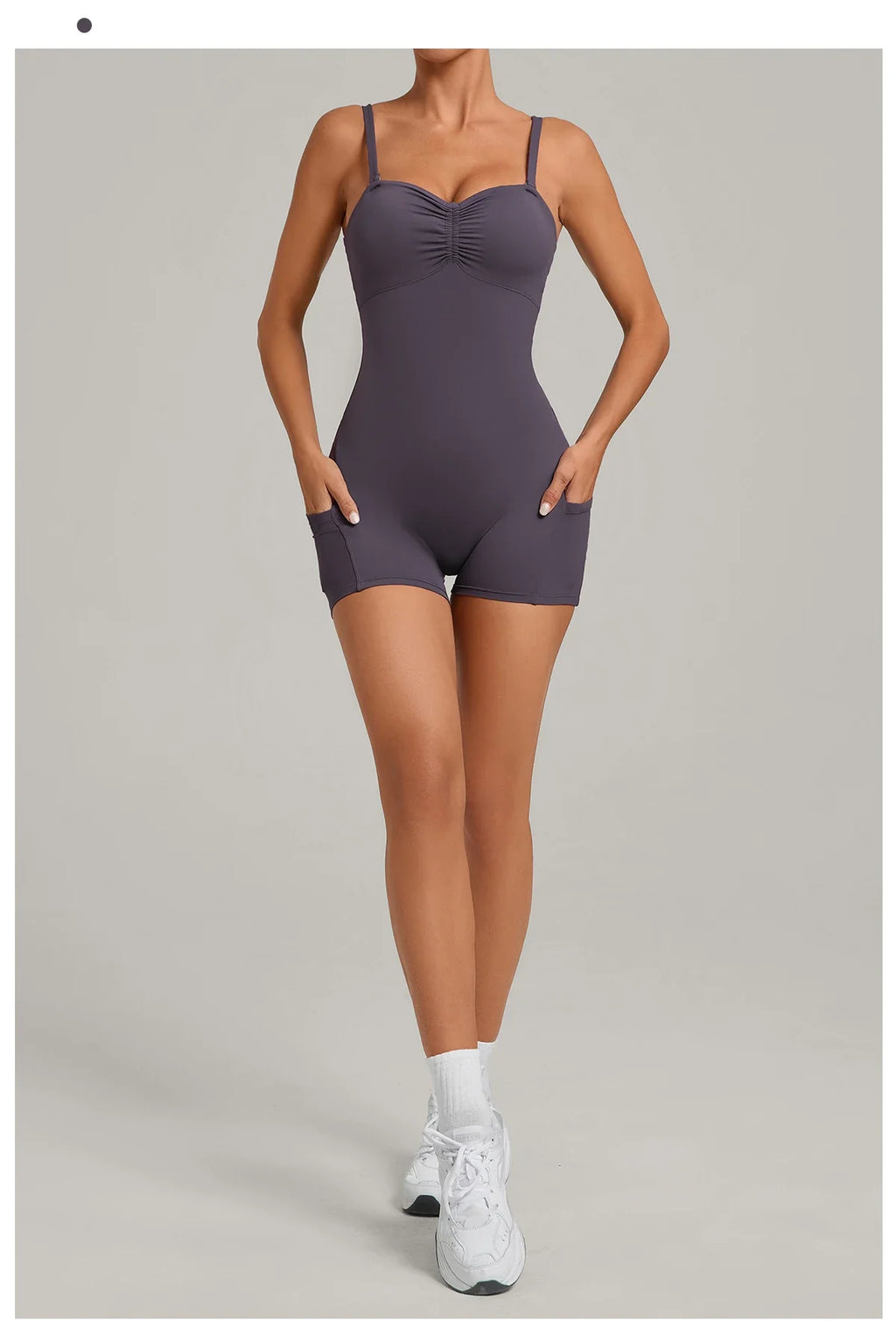Womens Two Way Wear Bodysuit Sleeveless Yoga Stretch One Piece Romper Sexy Fitness Side Pockets Sportwears Bodysuit