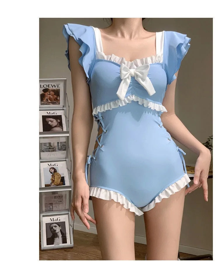 Female One-piece Swimsuit, Cute Girl, Conservative Coverage, Slimming Effect, Instagram Style New Vacation Hot Spring Swimsuit