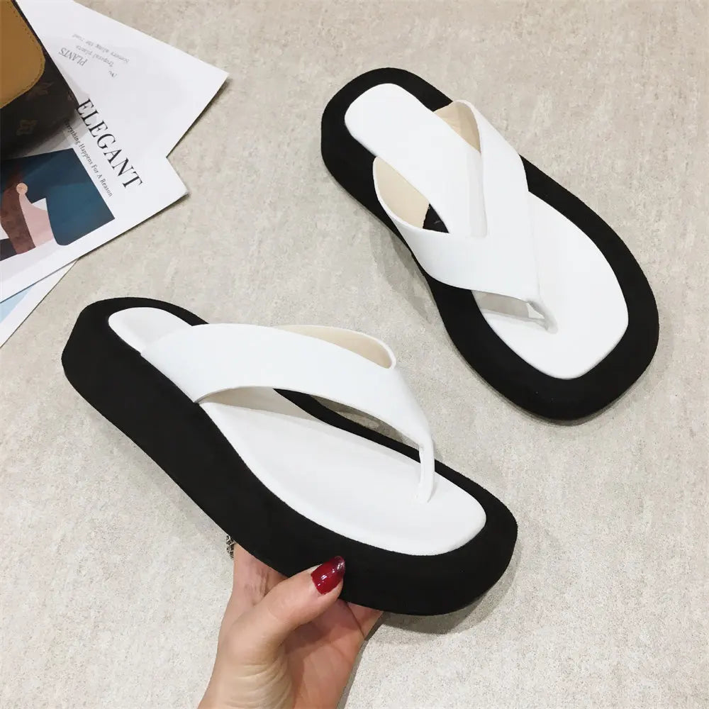 2025 Women's Flat Flip Flops Sandals Black White Summer Shoes Casual Outdoor Wear Beach Vacation Slides