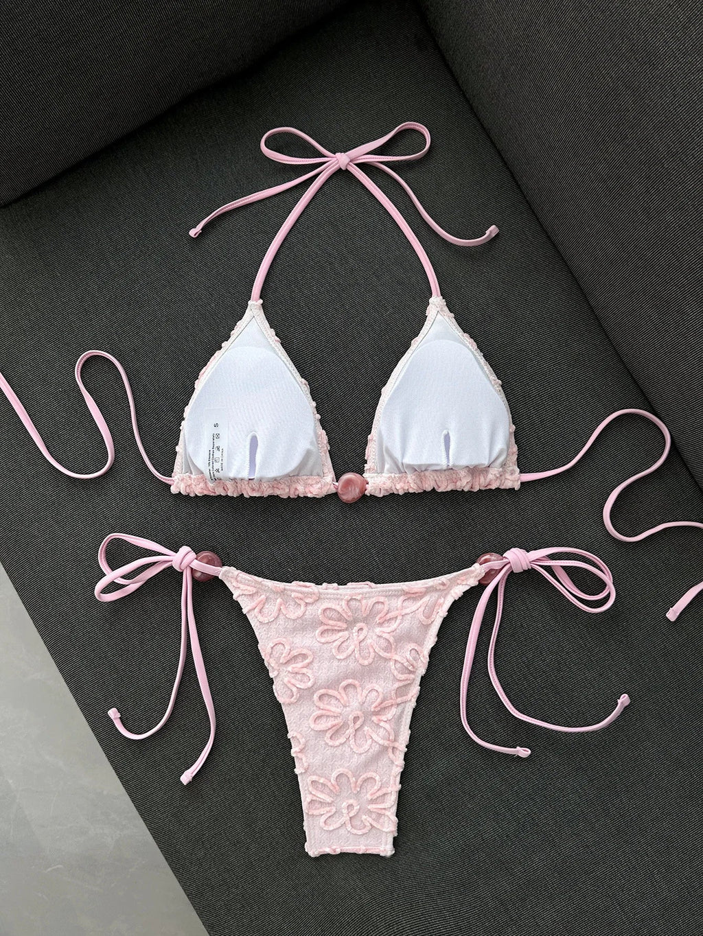 Sexy Yellow 3D Flower Micro Bikini 2026 Women Hole Out Stone Strap Push Up Bra Thong Swimsuit Holiday Bathing Suit Swimwear