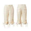 Fashion Women's Capri Pants High Waist Drawstring Cuff Cropped Trousers Solid Color Casual Pockets Cargo Calf-length Pant Summer