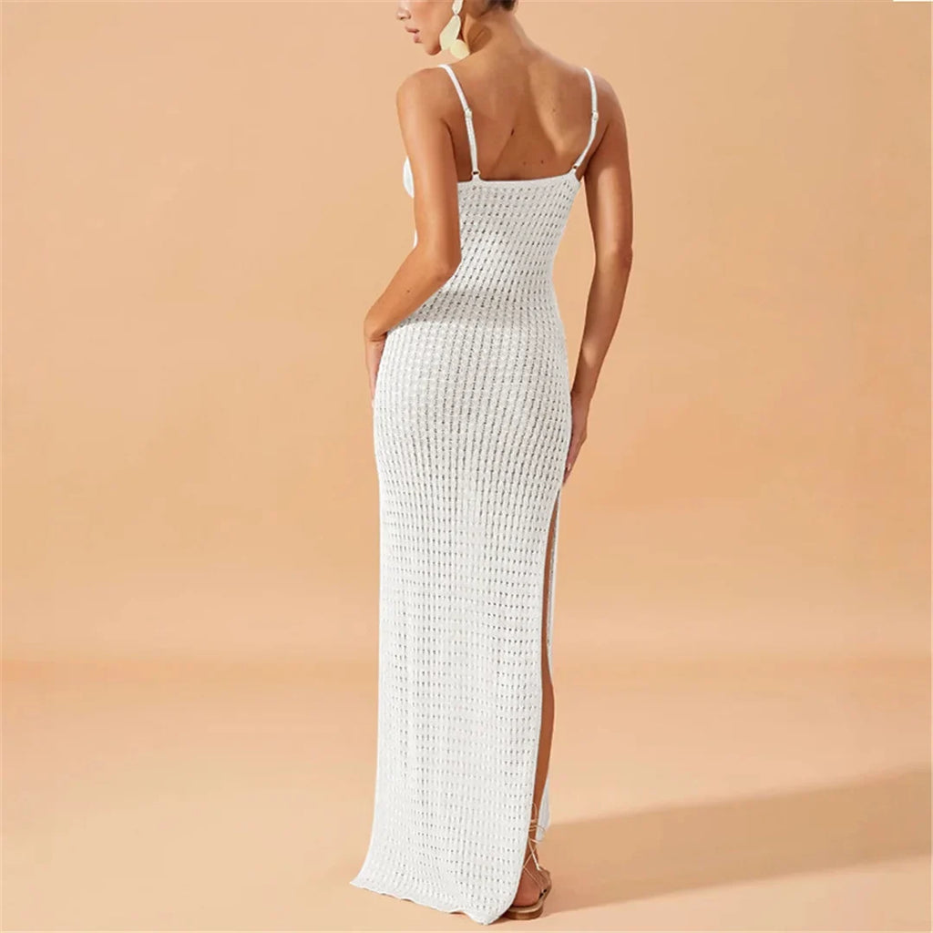 V Neck Sleeveless Hollow Out Crochet Knitted Tunic Beach Cover Up Cover-ups Beach Dress Beach Wear Beachwear Female Women V7212