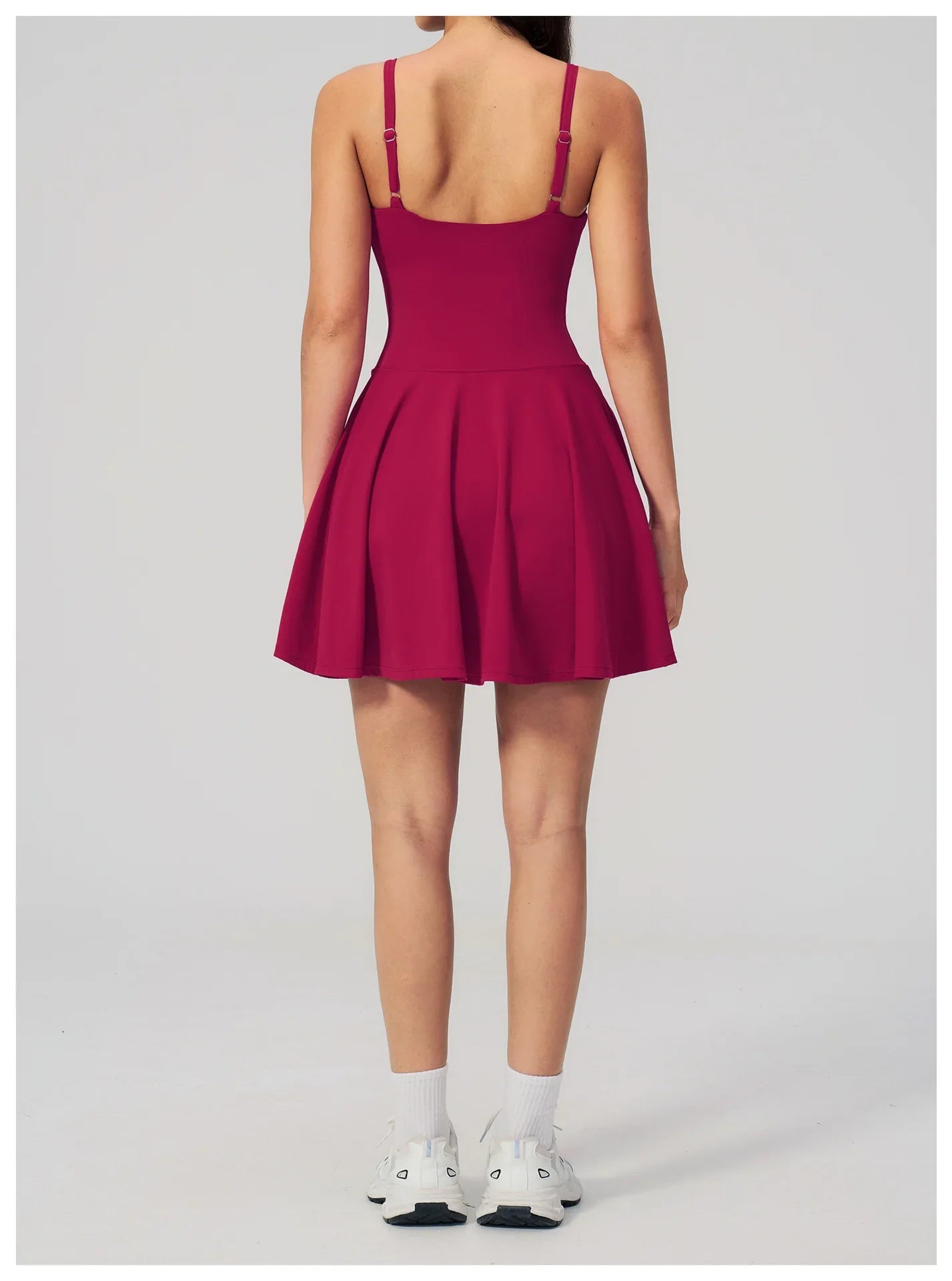 Bodycon Tennis Dress with Shorts Pocket Women Speed Dry Sleeveless V Neck One Piece Sport Outfit Short Dress Fitness Yoga Set