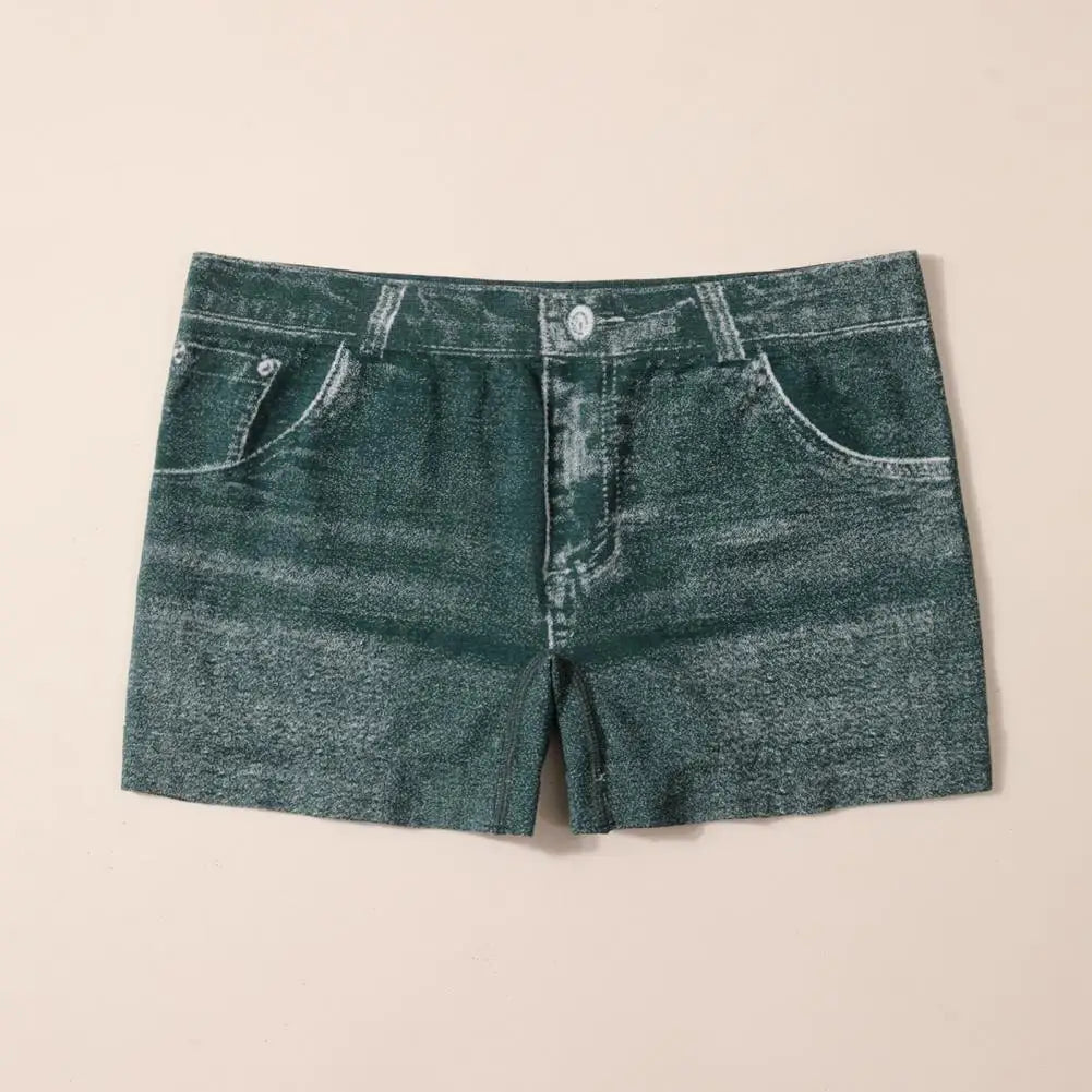 Denim Shorts Women Shorts High Stretchy Imitation Denim Short Leggings with Pockets Tight Fitting Summer Shorts