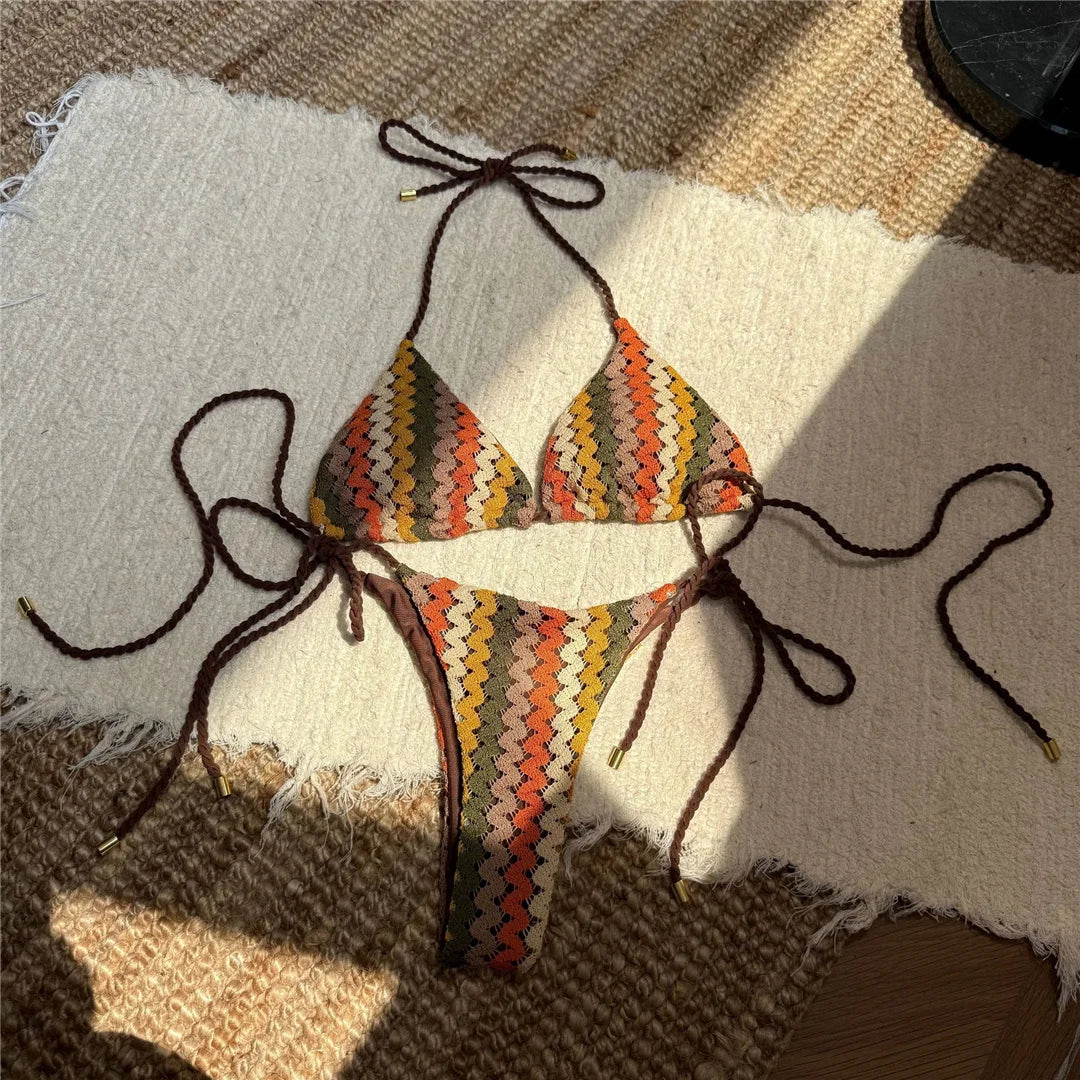 Colorful Halter Bikini Women Swimwear Female Swimsuit Two-Pieces Bikini Set High Leg Cut Padded Bather Bathing Suit Swim V6991