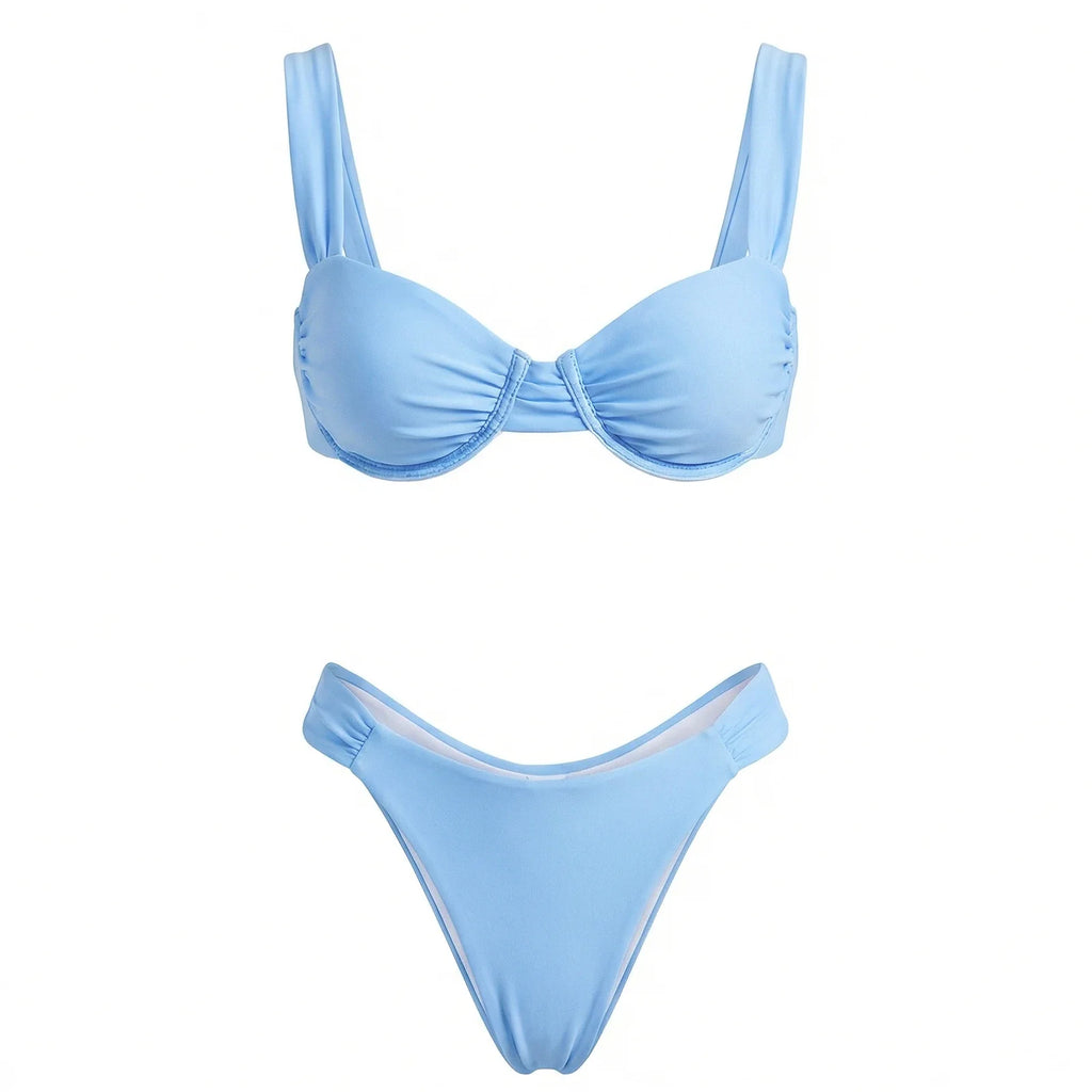 Women Solid Color Bikini Set Sleeveless Bra and Low Waist Briefs 2026 Summer 2 Piece Bathing Suits Beach