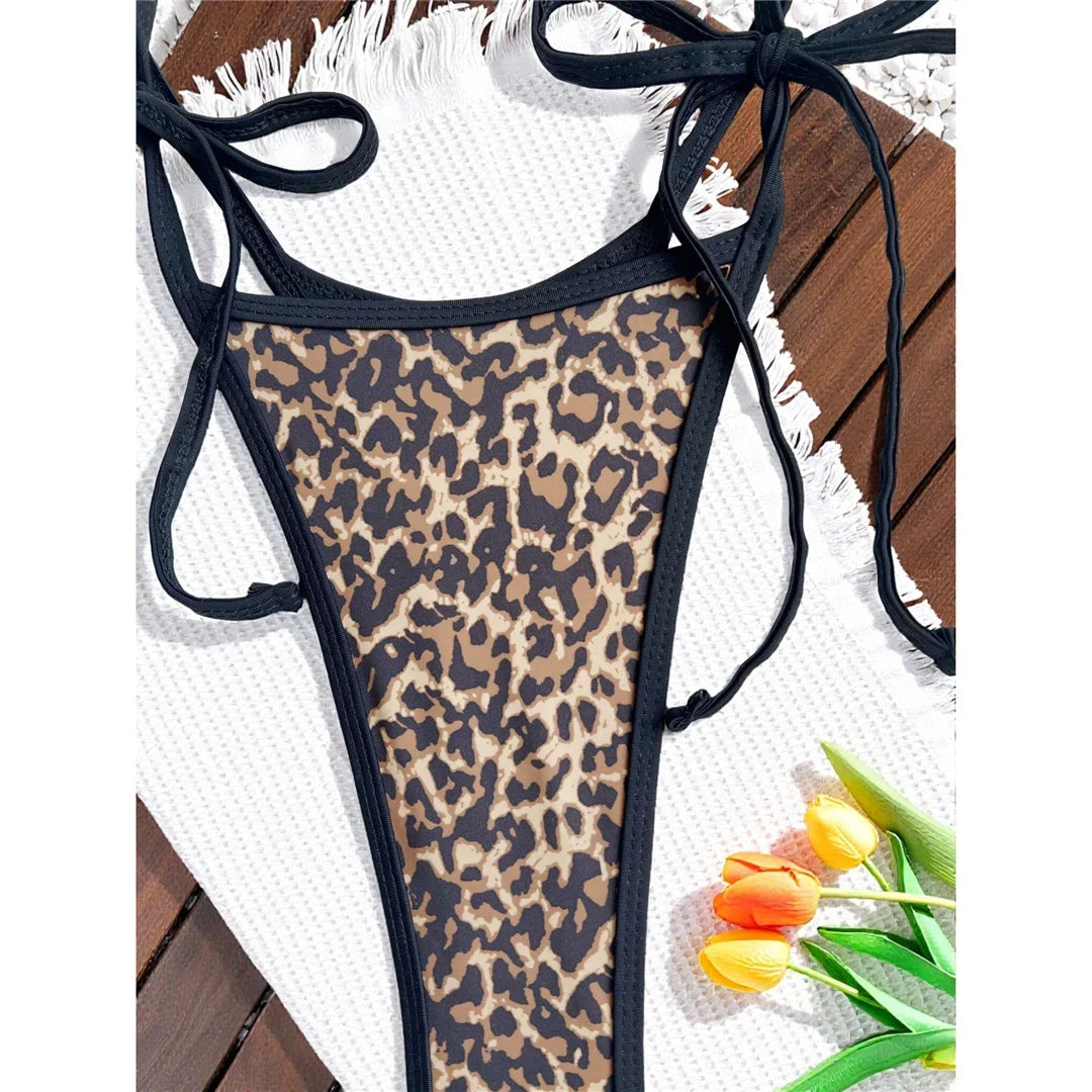 S - XL Leopard Extreme String Mini Micro Thong One Piece Swimsuit Women Swimwear Female Padded Bather Bathing Suit Swim K7067