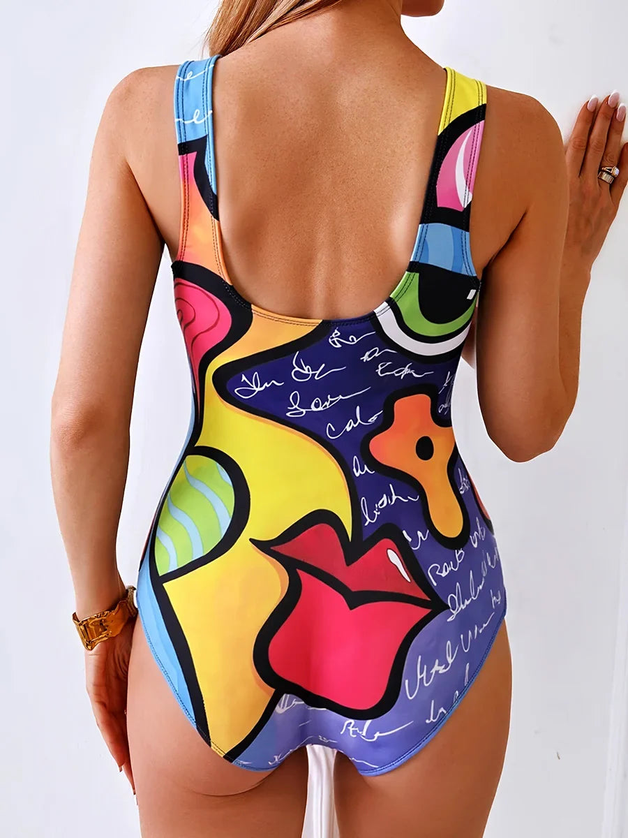 2026 Printed High Neck One Piece Swimsuit Women Brazilian Swimwear Female Bather Halter Bathing Suit Swim Wear Monokini Lady