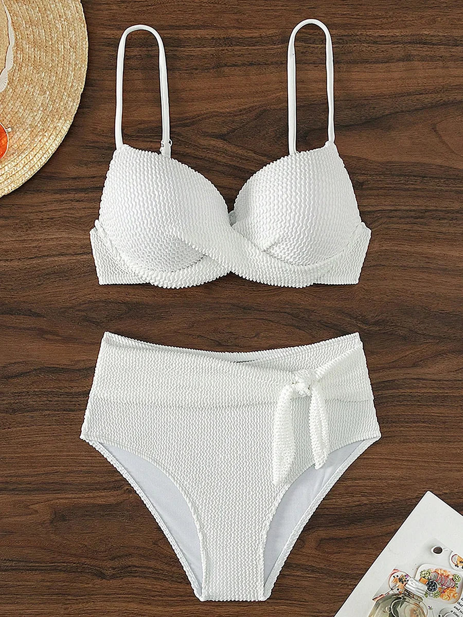 Wrinkled Bra Cup High Waist Bikini Women Swimsuit Female Swimwear Two-pieces Bikini Set Push Up Bather Bathing Suit Swim Lady
