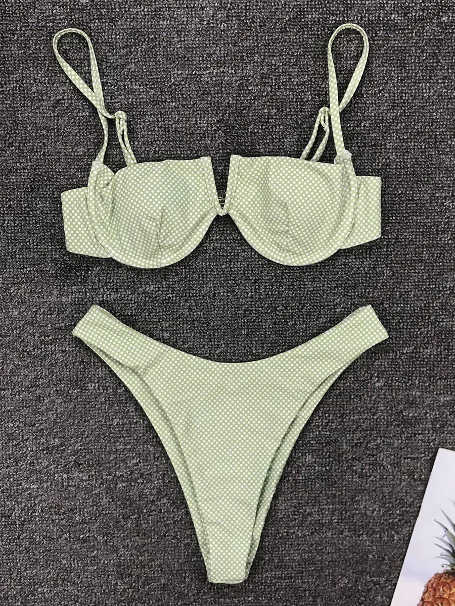 2026 Polka Dot Underwired V-Bar Bikini Women Swimsuit Female Swimwear Two Pieces Bikini Set Push Up Bather Bathing Suit Swim