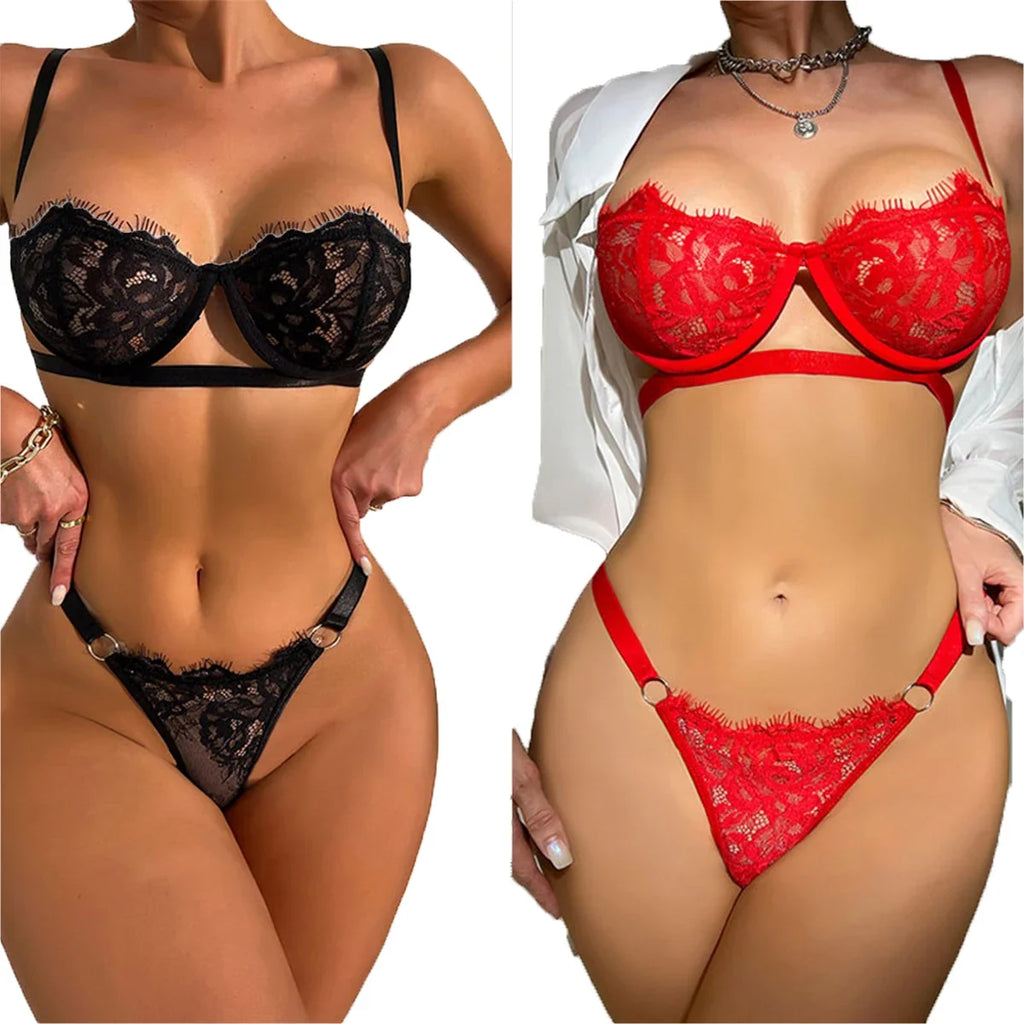 Sujetadores Sexys Lingerie Woman Lace Transparent Underwear Fairy Embroidery Brief Sets Delicate Bra Kit Push Up Breves Sets