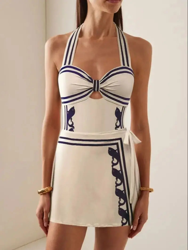 Sexy One Piece Swimsuit With Cover Up Hollow Swimwear Women Off Shoulder Swim Suits Patchwork Bathsuit Belt Bodysuit Beachwear