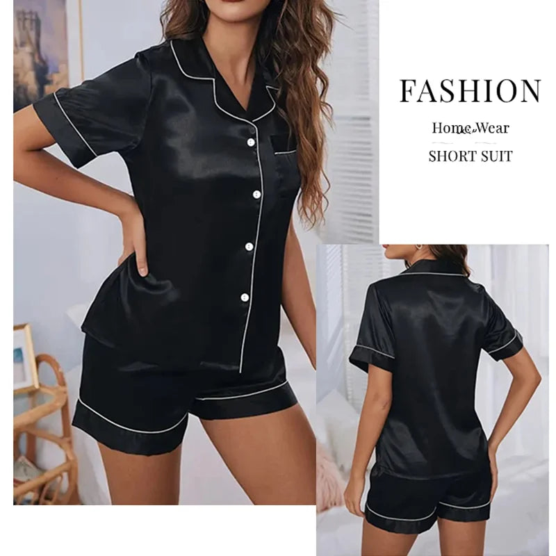 Women Two-piece Pj Sets Sleepwear Loungewear Button-Down Pajama Women 2 Piece Pijama Homewear Shorts Set
