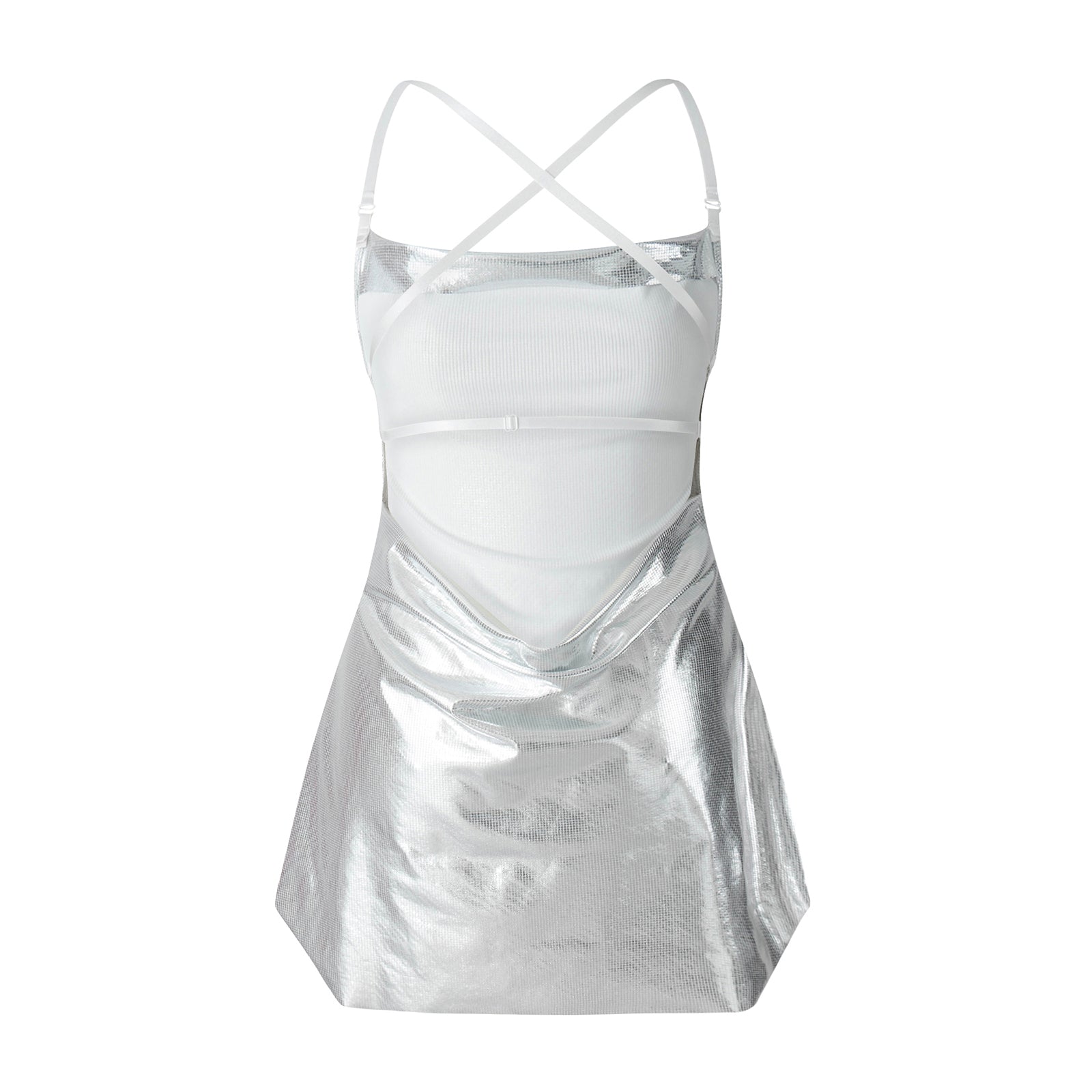 Women Sleeveless Backless Party Club Dress Solid Color Shiny Spaghetti Strap Mini Dress for Cocktail Nightclub Beach